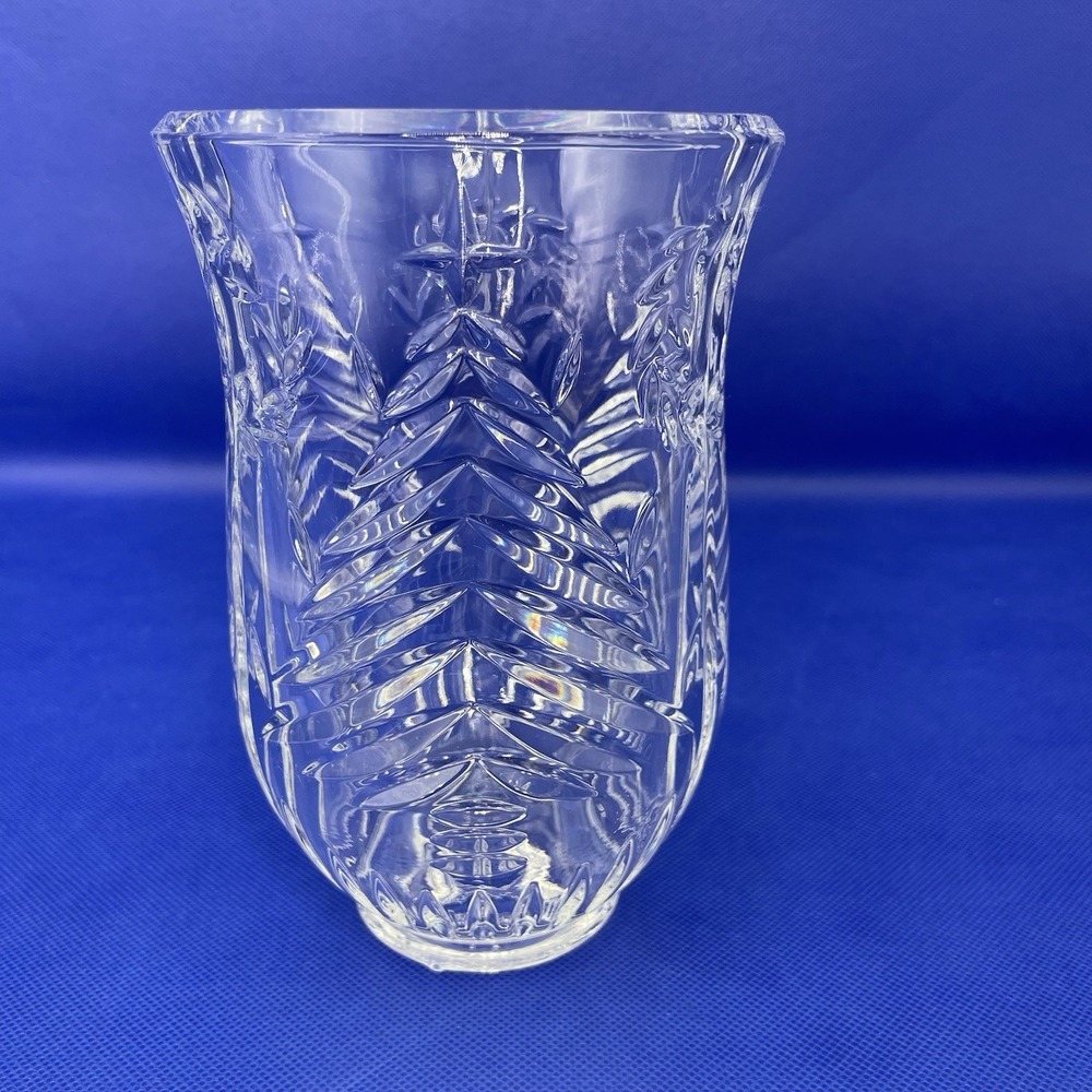 Vtg Lead Crystal Chimney Hurricane Lamp Shade Globe Heavy Christmas Tree Wreath